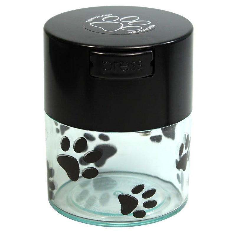 Tightpac America Pawvac 3 Ounce Vacuum Sealed Pet Food Storage Container; Black Cap & Clear Body/Black Paws, tv2 - Image 1